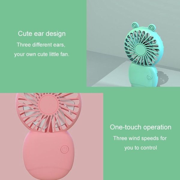 Summer Cartoon Pocket Handheld Stand Fan Rechargeable Silent Mini Fan (Pink) - Image 9