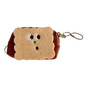 8.5x6cm Cartoon Cute Crooked Mouth Cookie Plush Coin Purse Data Cable Lipstick Storage Bag