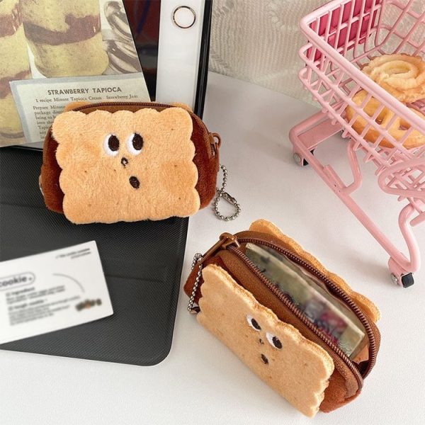 8.5x6cm Cartoon Cute Crooked Mouth Cookie Plush Coin Purse Data Cable Lipstick Storage Bag - Image 3