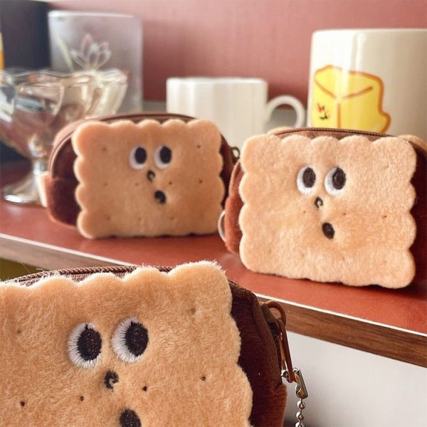 8.5x6cm Cartoon Cute Crooked Mouth Cookie Plush Coin Purse Data Cable Lipstick Storage Bag - Image 5