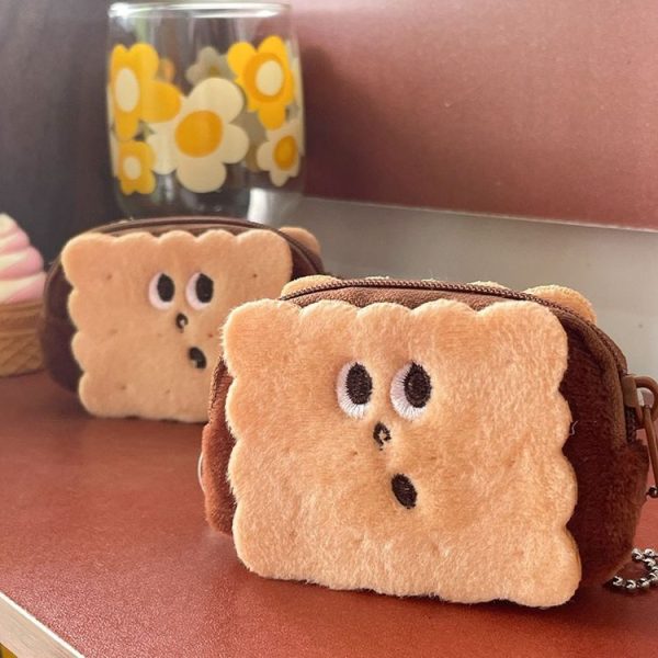 8.5x6cm Cartoon Cute Crooked Mouth Cookie Plush Coin Purse Data Cable Lipstick Storage Bag - Image 7
