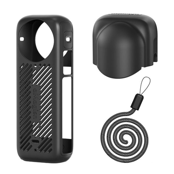 Insta360 X4 AMagisn Silicone Protective Cover Body Case + Lens Cover Black