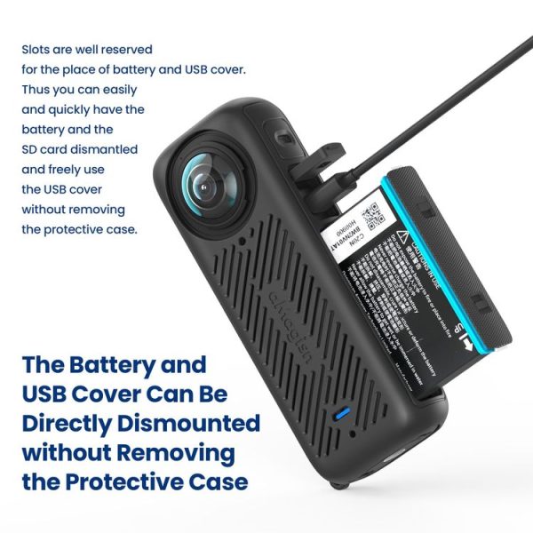 Insta360 X4 AMagisn Silicone Protective Cover Body Case + Lens Cover Black - Image 6