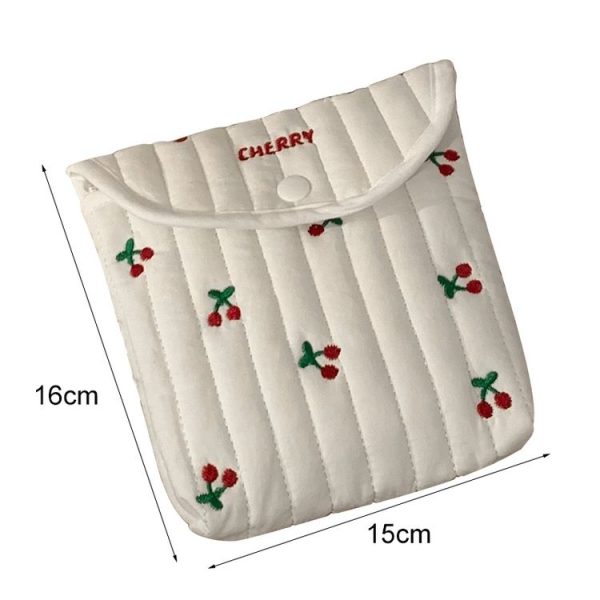 Embroidered Cartoon Cute Sanitary Napkin Mini Storage Bag, Color: Cherry - Image 2