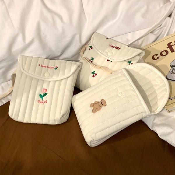 Embroidered Cartoon Cute Sanitary Napkin Mini Storage Bag, Color: Cherry - Image 6