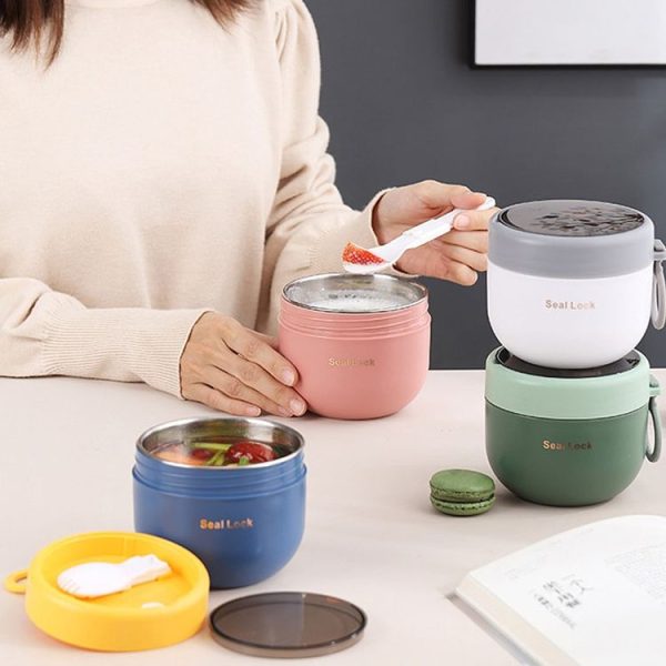 304 Stainless Steel Insulated Soup Bowl Oatmeal Breakfast Cup Portable Lunch Box, Color: 600ml Pink - Image 12