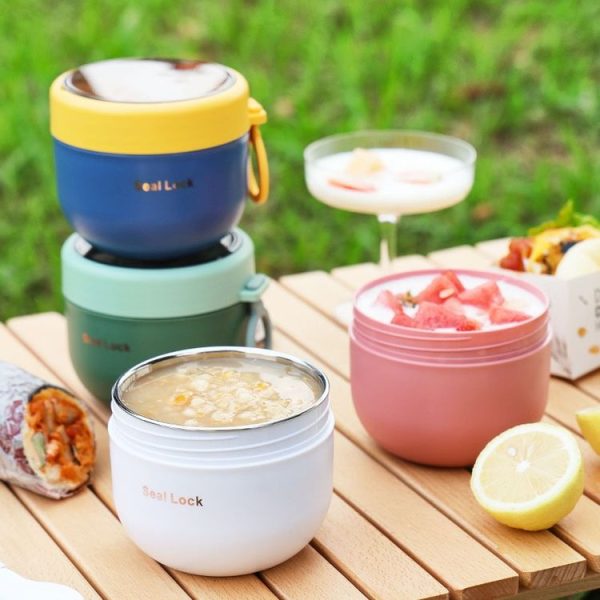 304 Stainless Steel Insulated Soup Bowl Oatmeal Breakfast Cup Portable Lunch Box, Color: 600ml Pink - Image 2