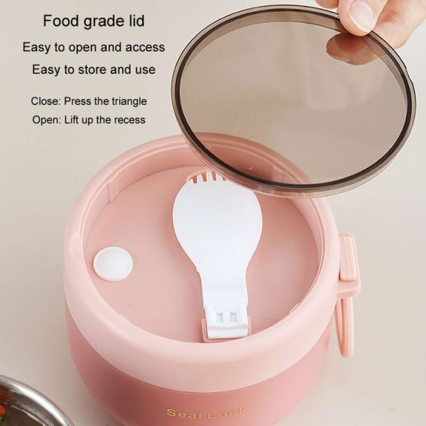 304 Stainless Steel Insulated Soup Bowl Oatmeal Breakfast Cup Portable Lunch Box, Color: 600ml Pink - Image 4