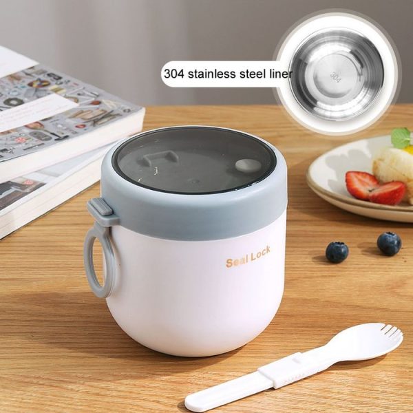 304 Stainless Steel Insulated Soup Bowl Oatmeal Breakfast Cup Portable Lunch Box, Color: 600ml Pink - Image 5