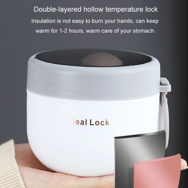 304 Stainless Steel Insulated Soup Bowl Oatmeal Breakfast Cup Portable Lunch Box, Color: 600ml Pink - Image 7