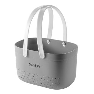 Silicone Portable Wash Basket Bathroom Storage Drainage Shower Shelf Basket (Grey)
