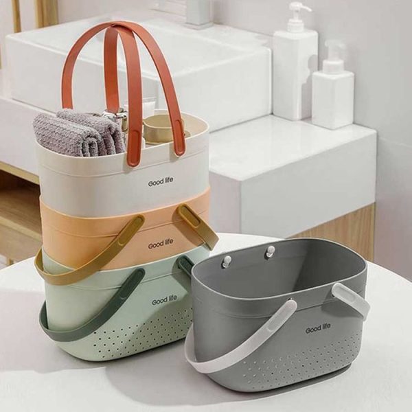 Silicone Portable Wash Basket Bathroom Storage Drainage Shower Shelf Basket (Grey) - Image 7