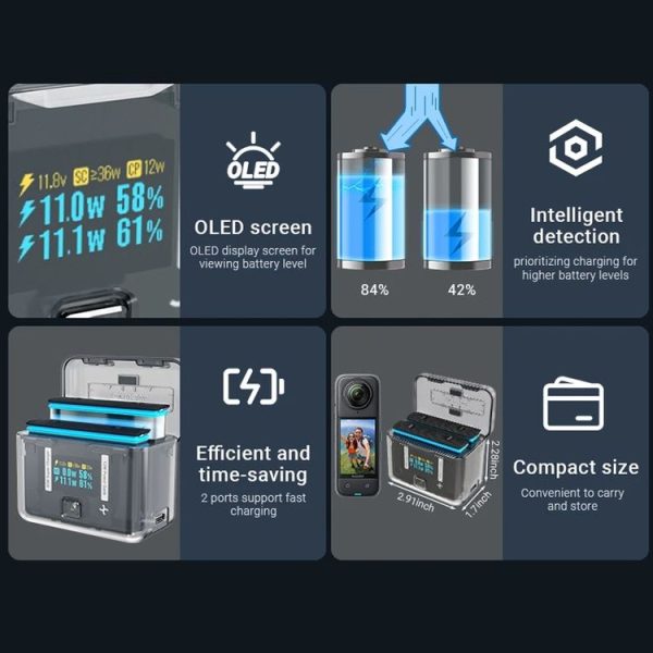 Insta360 X4 CYNOVA Two-Way Charging Butler Screen Display Smart Charging Box - Image 9