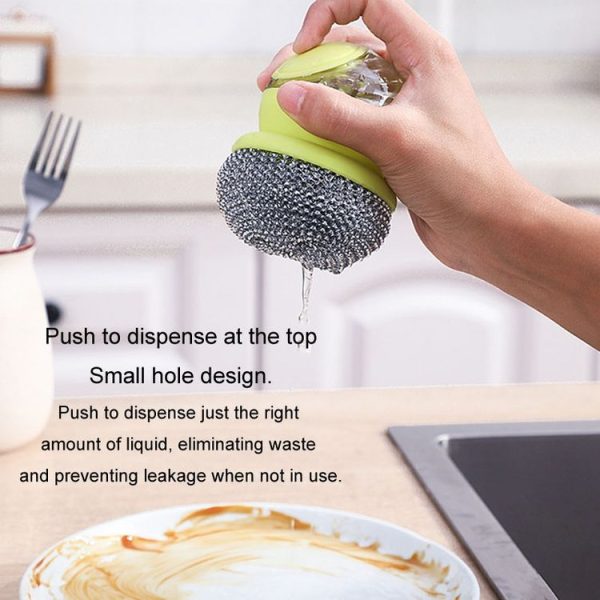 Kitchen Press Stain Removal Brush With Soap Dispenser Descaling Cleaning Pot Brush (Grey) - Image 3