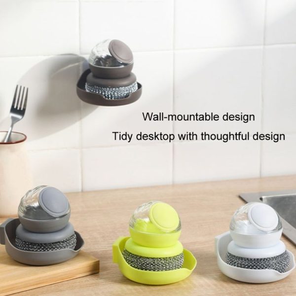 Kitchen Press Stain Removal Brush With Soap Dispenser Descaling Cleaning Pot Brush (Grey) - Image 6