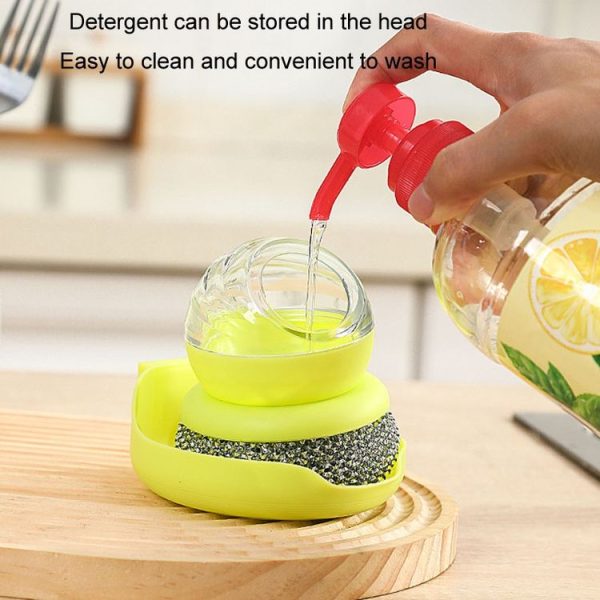 Kitchen Press Stain Removal Brush With Soap Dispenser Descaling Cleaning Pot Brush (Grey) - Image 7