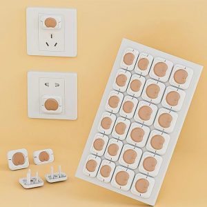 24pcs / Pack Children Anti-Shock Swivel Socket Protective Cap Power Jack Cover (Brown)
