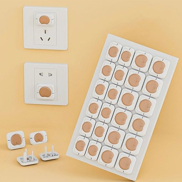24pcs / Pack Children Anti-Shock Swivel Socket Protective Cap Power Jack Cover (Brown)