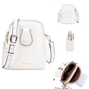 Baellerry N8925 Oil Wax Leather Double Zipper Mobile Phone Bag Shoulder Crossbody Coin Purse (White)