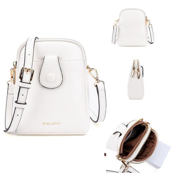 Baellerry N8925 Oil Wax Leather Double Zipper Mobile Phone Bag Shoulder Crossbody Coin Purse (White)