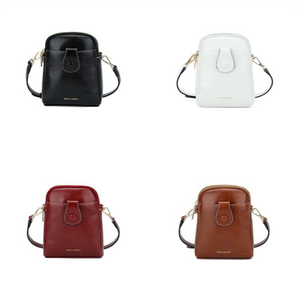 Baellerry N8925 Oil Wax Leather Double Zipper Mobile Phone Bag Shoulder Crossbody Coin Purse (White) - Image 2