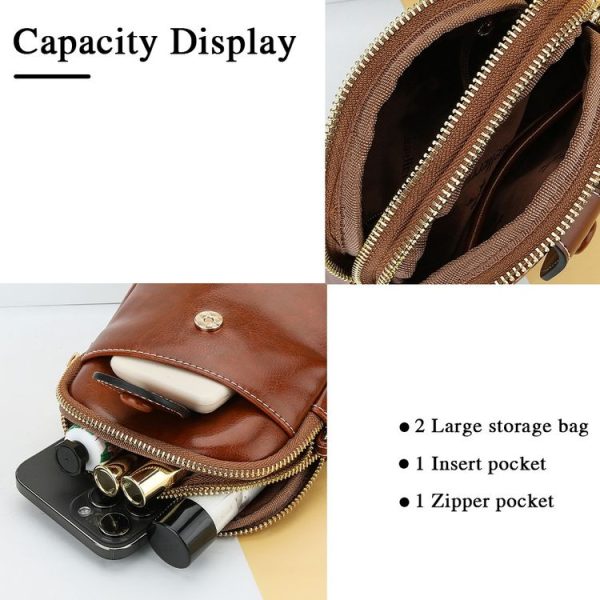 Baellerry N8925 Oil Wax Leather Double Zipper Mobile Phone Bag Shoulder Crossbody Coin Purse (White) - Image 4