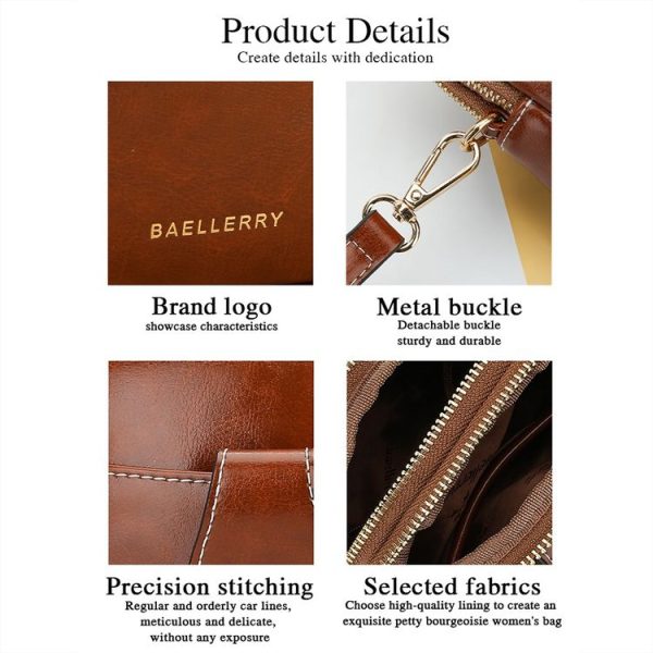 Baellerry N8925 Oil Wax Leather Double Zipper Mobile Phone Bag Shoulder Crossbody Coin Purse (White) - Image 5