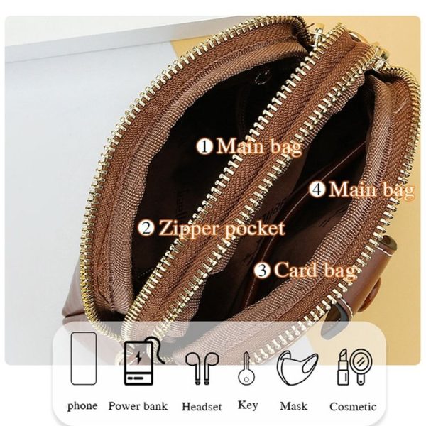 Baellerry N8925 Oil Wax Leather Double Zipper Mobile Phone Bag Shoulder Crossbody Coin Purse (White) - Image 6