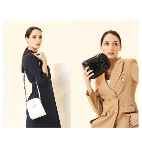 Baellerry N8925 Oil Wax Leather Double Zipper Mobile Phone Bag Shoulder Crossbody Coin Purse (White) - Image 7