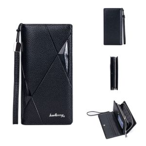Baellerry S1240 Lychee Pattern Business Casual Zipper Long Wallet Multi-card Slot Clutch Bag (Black)