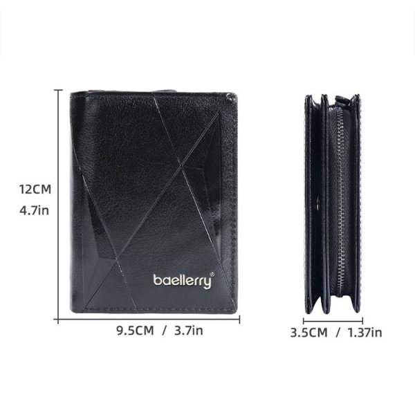 Baellerry D3213 Retro Leather Short Wallet Multi-card Slot Zipper Card Holder (Black) - Image 2