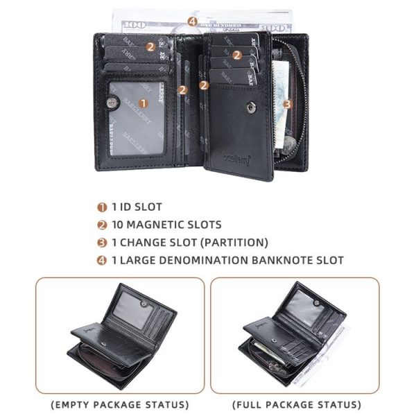 Baellerry D3213 Retro Leather Short Wallet Multi-card Slot Zipper Card Holder (Black) - Image 3