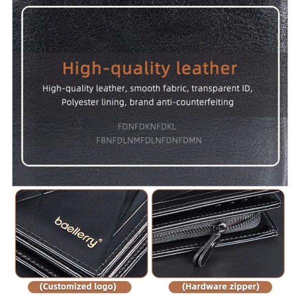 Baellerry D3213 Retro Leather Short Wallet Multi-card Slot Zipper Card Holder (Black) - Image 4