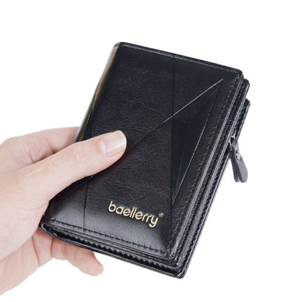 Baellerry D3213 Retro Leather Short Wallet Multi-card Slot Zipper Card Holder (Black) - Image 5