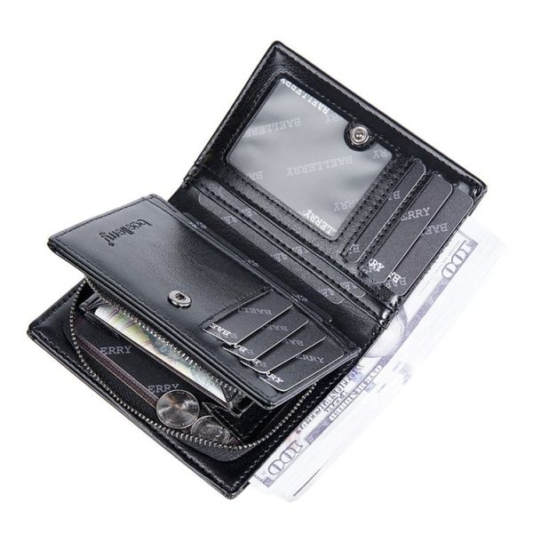 Baellerry D3213 Retro Leather Short Wallet Multi-card Slot Zipper Card Holder (Black) - Image 6