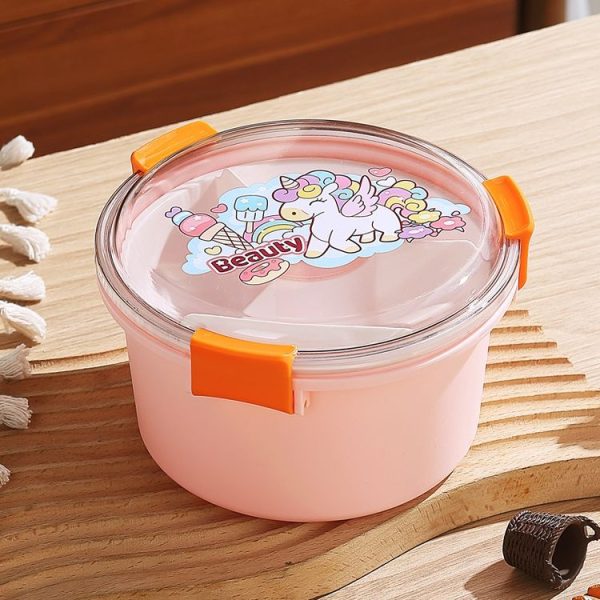 1100ml Cartoon Round Microwaveable Bento Box Outdoor Student Lunch Box (Beauty Pink)