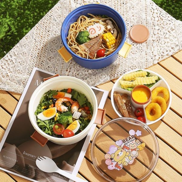 1100ml Cartoon Round Microwaveable Bento Box Outdoor Student Lunch Box (Beauty Pink) - Image 11
