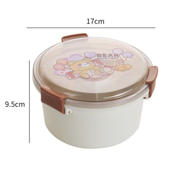 1100ml Cartoon Round Microwaveable Bento Box Outdoor Student Lunch Box (Beauty Pink) - Image 2