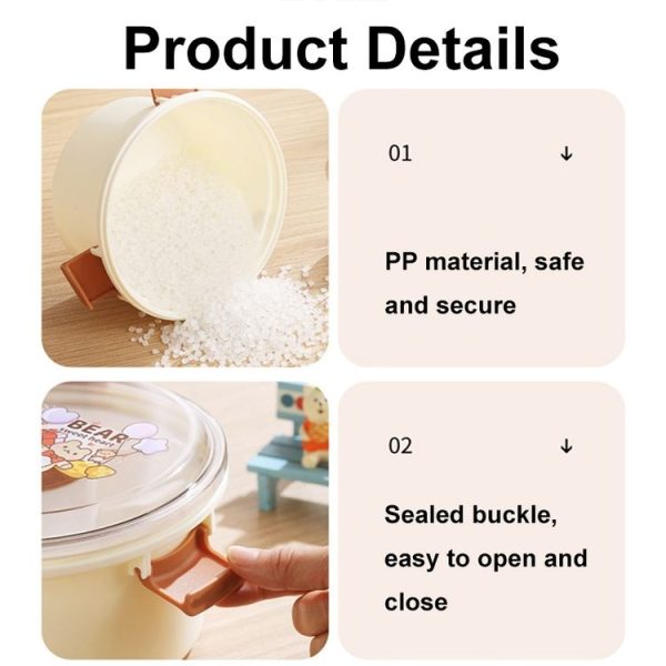 1100ml Cartoon Round Microwaveable Bento Box Outdoor Student Lunch Box (Beauty Pink) - Image 3
