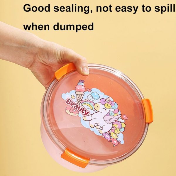 1100ml Cartoon Round Microwaveable Bento Box Outdoor Student Lunch Box (Beauty Pink) - Image 7