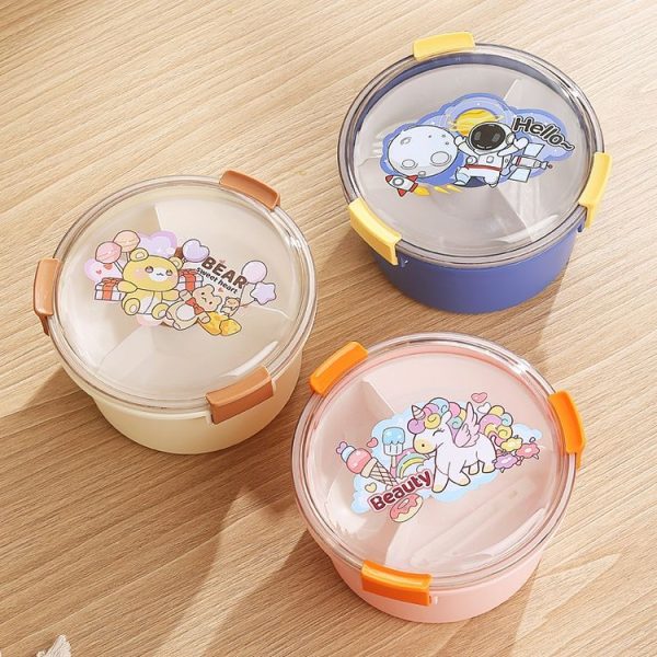 1100ml Cartoon Round Microwaveable Bento Box Outdoor Student Lunch Box (Beauty Pink) - Image 9