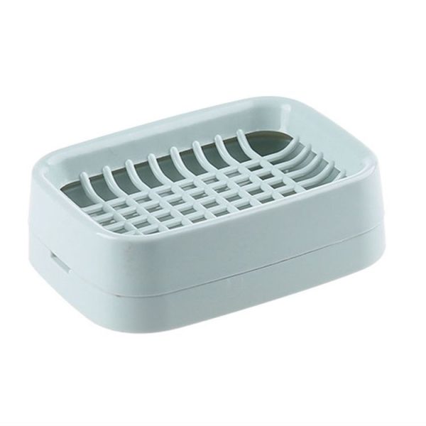 Bathroom Drainage Dual Layer Soap Box Plastic Put Soap Holder (Blue Green)