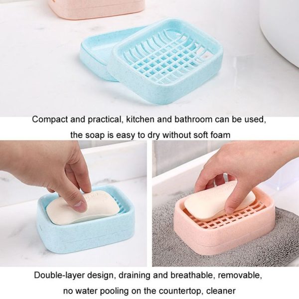Bathroom Drainage Dual Layer Soap Box Plastic Put Soap Holder (Blue Green) - Image 4