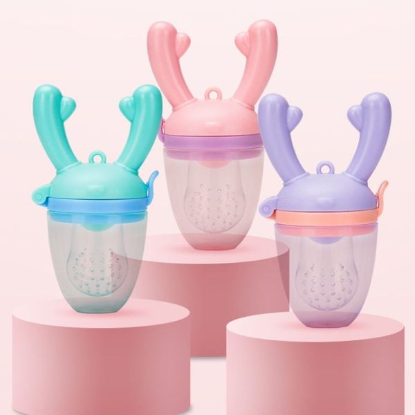 Baby Pacifier Fruit Vegetable Auxiliary Feeder Cute Deer Fruit Bite Pouch Teething Stick, Color: Blue - Image 3
