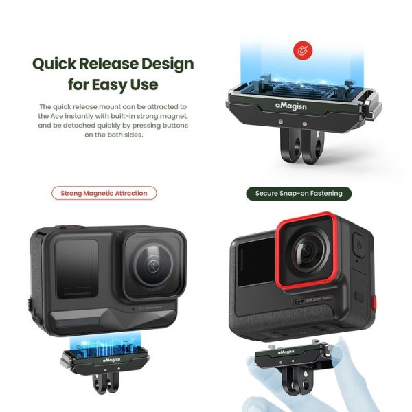 AMagisn Metal Magnetic Quick Release + Top Cover, For Insta360 Ace / Ace Pro / X3 / X2 / GoPro HERO12 Black - Image 5