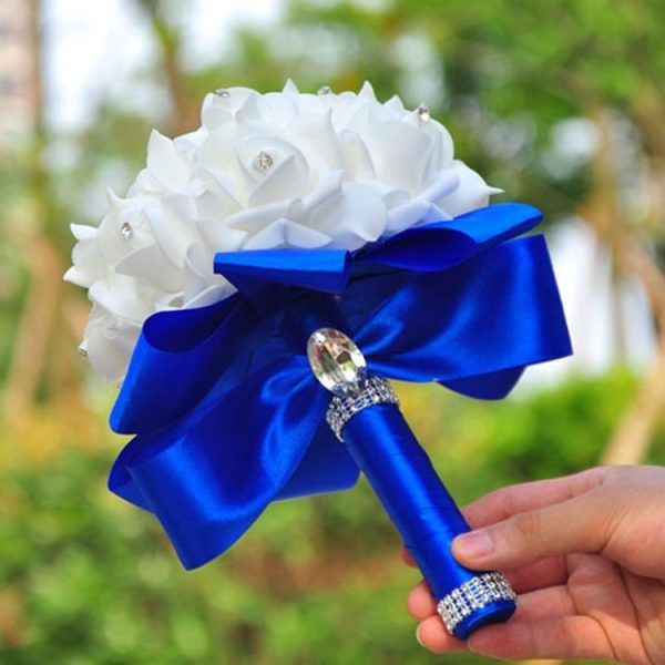 Wedding Bridal Hand Bouquet Simulation Flower Bouquet Wedding Supplies (Sapphire Blue)