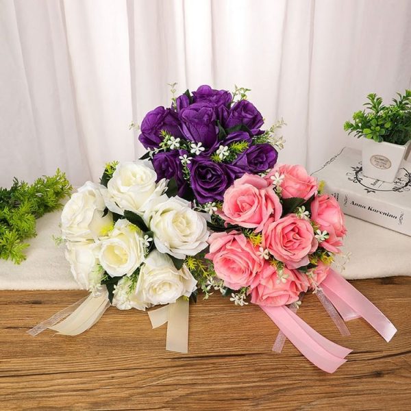 Bridal Hand Bouquet Wedding Supplies Simulation Wedding Decorative Flowers (White) - Image 2