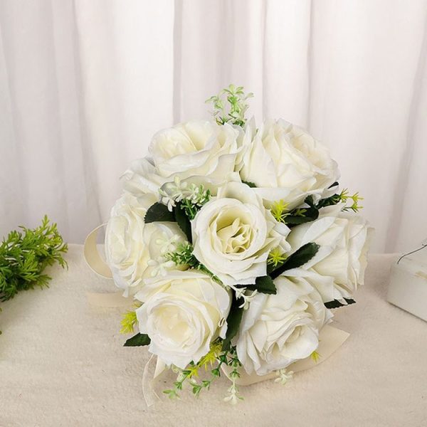 Bridal Hand Bouquet Wedding Supplies Simulation Wedding Decorative Flowers (White) - Image 4