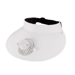 Summer Outdoor Sun Protection Adjustable Rotating Fan Sun Hat (White)