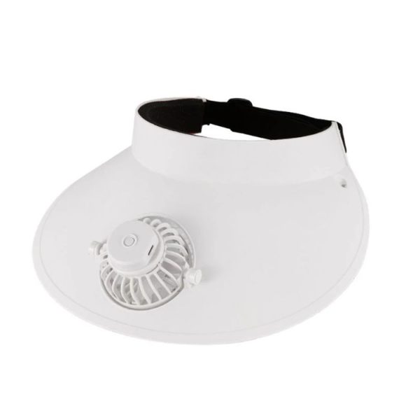 Summer Outdoor Sun Protection Adjustable Rotating Fan Sun Hat (White)